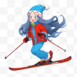 冬天滑雪运动女孩卡通元素手绘
