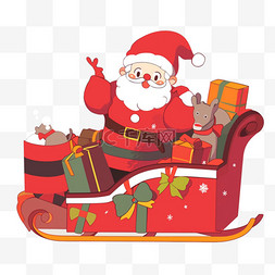 圣诞老人雪橇帽子图片_圣诞节圣诞老人雪橇车送礼手绘元