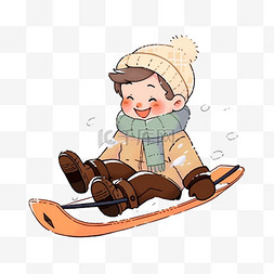可爱男孩滑雪撬卡通手绘元素冬天