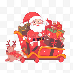 圣诞老人坐在雪橇图片_圣诞节卡通圣诞老人雪橇车送礼手