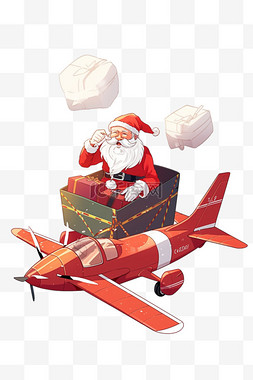 圣诞节圣诞老人开飞机卡通手绘元