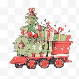 小火车圣诞节礼物卡通手绘元素