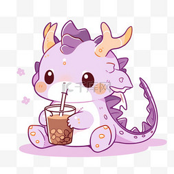 棕色简约图片_可爱的小龙喝奶茶卡通元素