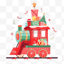 卡通车斗图片_圣诞节小火车礼物手绘元素卡通