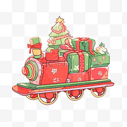 手绘圣诞节小火车礼物卡通元素