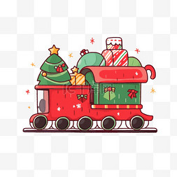 圣诞节手绘元素小火车礼物卡通