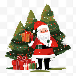 圣诞节绿色帽子图片_圣诞节圣诞老人松树卡通礼盒手绘