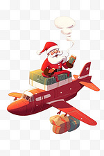 圣诞老人开飞机圣诞节卡通手绘元素