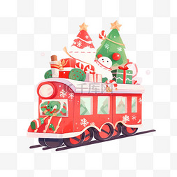 圣诞节小火车卡通礼物手绘元素