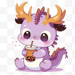 奶茶背景图片_可爱的小龙卡通元素喝奶茶手绘