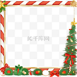 红白简约背景图片_边框红绿配色卡通手绘圣诞节元素