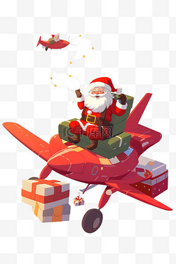 手绘白色飞机图片_圣诞老人开飞机卡通圣诞节手绘元