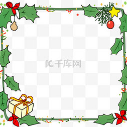圣诞节礼盒松叶边框卡通手绘元素
