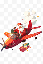 圣诞老人飞机圣诞节礼盒卡通手绘元素