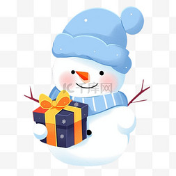 拿着礼盒的雪人图片_冬天可爱的雪人拿着礼盒卡通手绘