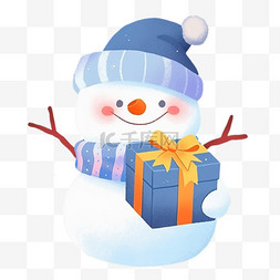 拿着礼盒的雪人图片_冬天手绘可爱的雪人拿着礼盒卡通
