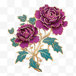 紫色质感鎏金牡丹花装饰元素