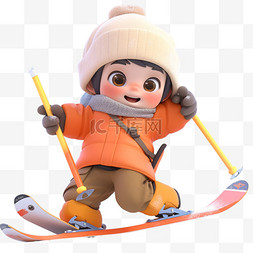 灰色橙色背景图片_滑雪可爱的男孩3d免抠元素