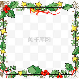 绿边图片_圣诞节手绘松叶礼盒边框卡通元素