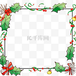 红黄色鸟儿图片_圣诞节松叶礼盒卡通手绘边框元素