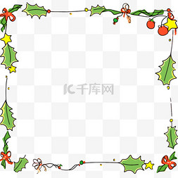 绿边图片_圣诞节松叶礼盒卡通边框手绘元素