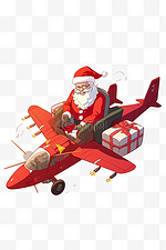 圣诞节圣诞老人飞机礼盒卡通手绘元素