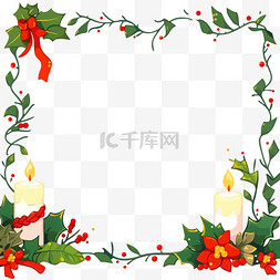 简约圣诞节蜡烛图片_圣诞节绿叶卡通蜡烛边框手绘元素