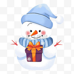 拿着礼盒的雪人图片_冬天可爱的雪人手绘拿着礼盒卡通