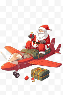 圣诞老人开飞机图片_圣诞节圣诞老人礼盒飞机卡通手绘