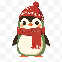 圣诞节帽子围巾图片_冬天手绘圣诞节可爱的企鹅卡通元