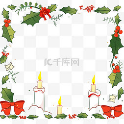 简约圣诞袜图片_绿叶蜡烛边框卡通手绘圣诞节元素