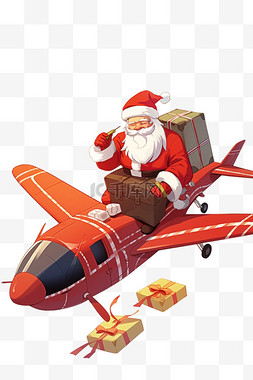圣诞老人开飞机图片_圣诞老人飞机礼盒卡通手绘元素圣