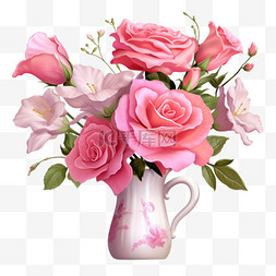 粉色花瓶图片_玫瑰花瓶粉色元素立体免扣图案