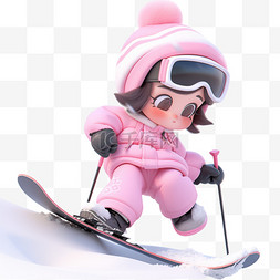 冬天的滑雪图片_免抠元素冬天可爱女孩滑雪3d