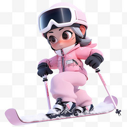 女孩滑雪可爱图片_滑雪冬天可爱女孩3d免抠元素