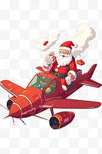 圣诞节飞机圣诞老人礼盒卡通手绘元素
