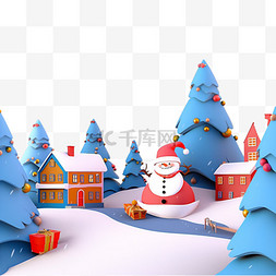 细节处图片_圣诞节雪人蓝色圣诞树3d元素