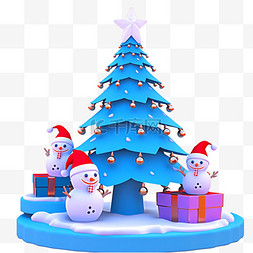 免抠礼盒三个礼盒图片_冬天圣诞节松树雪人3d免抠元素