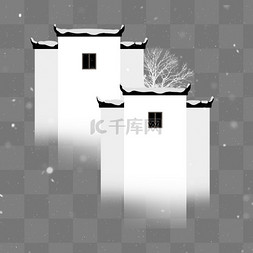 中式风景建筑图片_冬季冬天积雪下雪徽派建筑