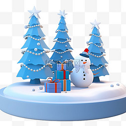 冬天雪人松树3d圣诞节免抠元素