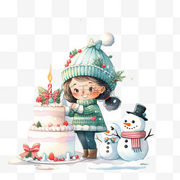 雪地里站着的雪人图片_圣诞节可爱女孩雪人手绘卡通元素