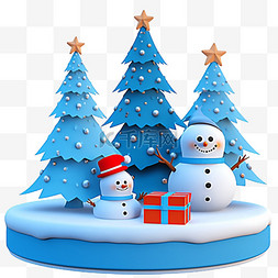 冬天圣诞节雪人松树免抠3d元素