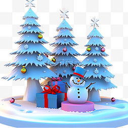 冬天唯美高清图片_圣诞节雪人松树3d冬天免抠元素