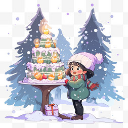 圣诞节可爱女孩手绘雪人卡通元素