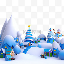 0数字图片_圣诞节雪人蓝色3d元素圣诞树