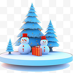 三个步骤图图片_冬天雪人松树3d免抠圣诞节元素