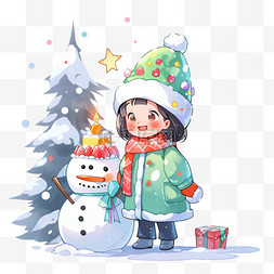 可爱女孩雪人卡通手绘圣诞节元素