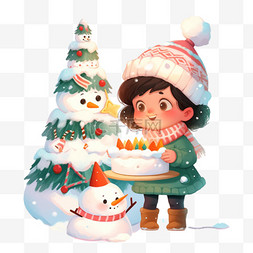 雪人蛋糕图片_手绘圣诞节可爱女孩雪人卡通元素