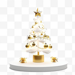 圣诞树金色图片_新年金色白色圣诞树礼物可爱
