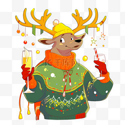 戴圣诞帽的小鹿图片_圣诞鹿卡通手绘元素圣诞节
